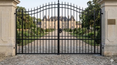 Portail acier chapeau de gendarme ajouré classique sur mesure