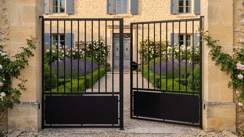 Portail acier droit semi-plein ligne simple sur mesure