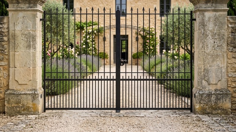 Portail acier ajouré droit barreaux ronds sur mesure