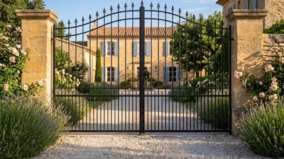 Portail acier chapeau de gendarme ajouré ornements décoratifs