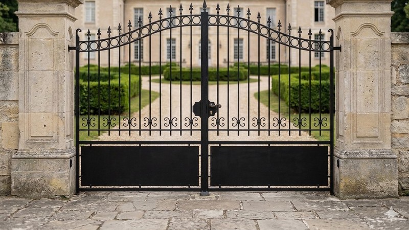 Portail acier travaillé chapeau de gendarme volutes élégantes