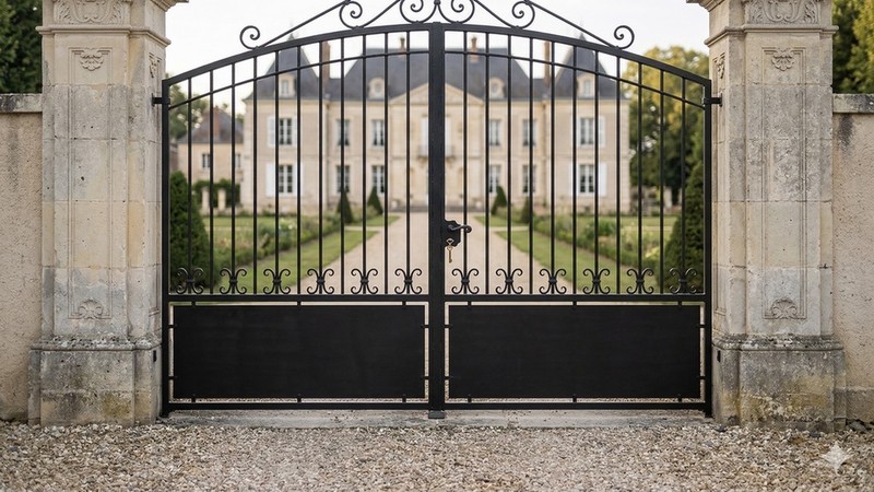 Portail acier travaillé ferronnerie art style manoir