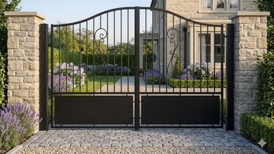 Portail acier travaillé prestige semi-plein sur mesure