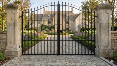 Portail acier travaillé style provençal ajouré fer forgé