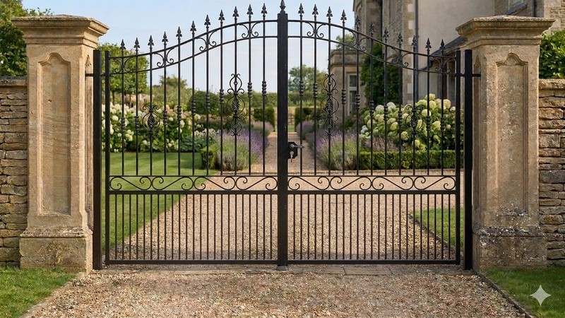 Portail acier travaillé style provençal ajouré fer forgé