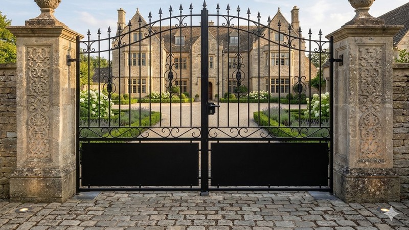 Portail acier travaillé style provençal semi-plein sur mesure