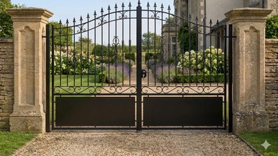 Portail acier travaillé style provençal semi-plein sur mesure