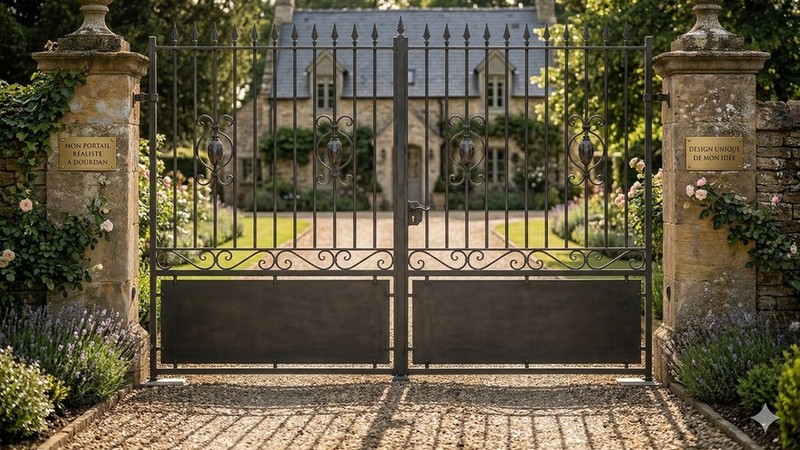 Portail acier droit semi-plein style moderne sur mesure