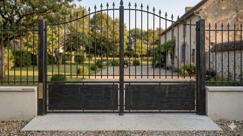 Portail acier chapeau de gendarme semi-plein fer forgé tradition