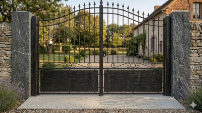 Portail acier chapeau de gendarme semi-plein élégant sur mesure