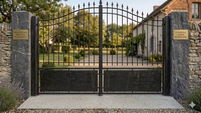 Portail acier chapeau de gendarme semi-plein soubassement tôle