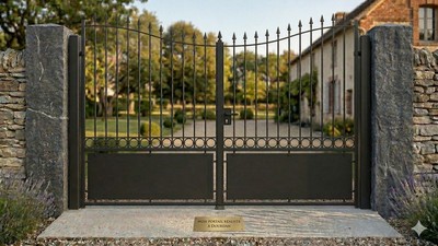 Portail acier chapeau de gendarme semi-plein robuste fer forgé