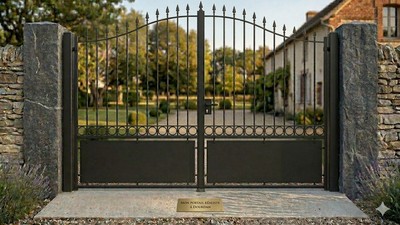 Portail acier chapeau de gendarme semi-plein design sur mesure