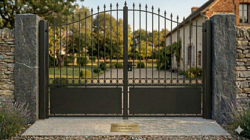 Portail acier chapeau de gendarme semi-plein design sur mesure