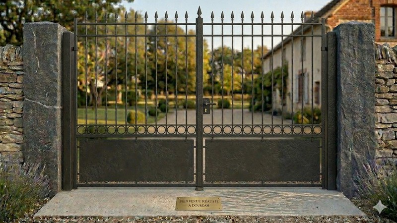 Portail acier droit semi-plein design sobre sur mesure