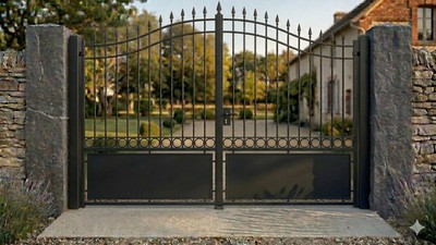 Portail acier chapeau de gendarme semi-plein sobre et élégant