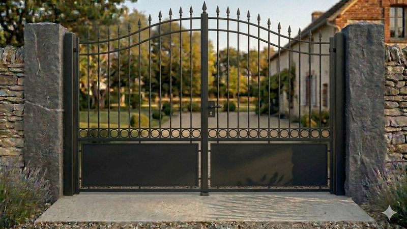 Portail acier chapeau de gendarme semi-plein sobre et élégant