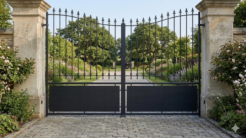 Portail acier droit semi-plein classique fer forgé