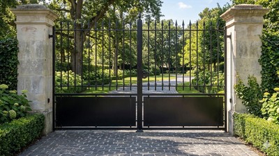 Portail acier droit semi-plein classique fer forgé