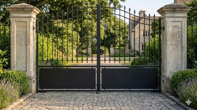 Portail acier chapeau de gendarme semi-plein décoratif fer forgé