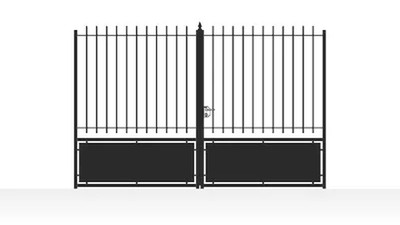 Portail acier droit semi-plein soubassement tôle - vue technique configurateur