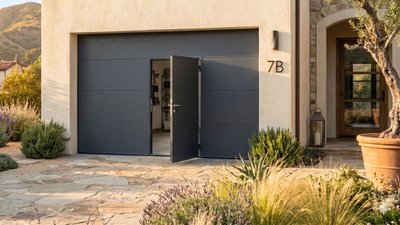 Porte garage sectionnelle avec portillon intégré 2400×2000 - Blanc ou Anthracite, Kit ou Prémontée