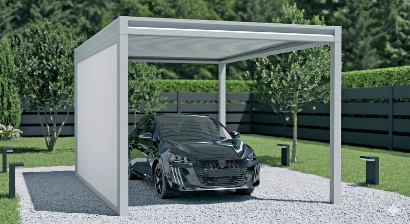Pergola bioclimatique aluminium en carport - abri de voiture sur mesure
