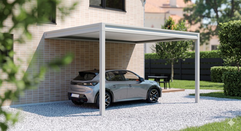 Carport aluminium sur mesure - abri voiture à toiture isolée panneau sandwich