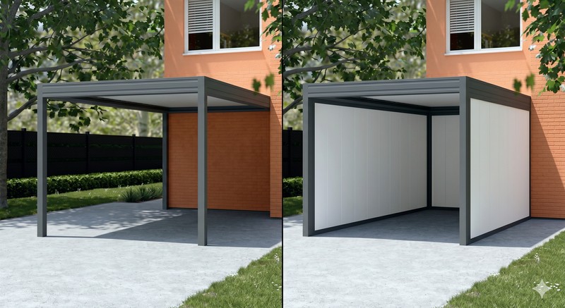 Carport aluminium adossé à une villa contemporaine - abri voiture sur mesure