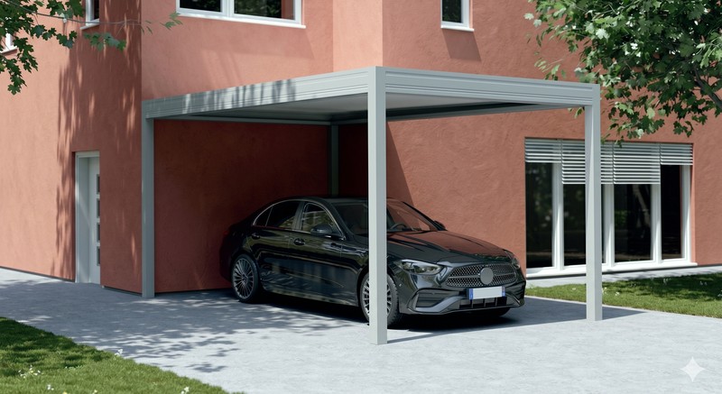 Carport aluminium adossé à une maison - abri voiture autoportée sur mesure