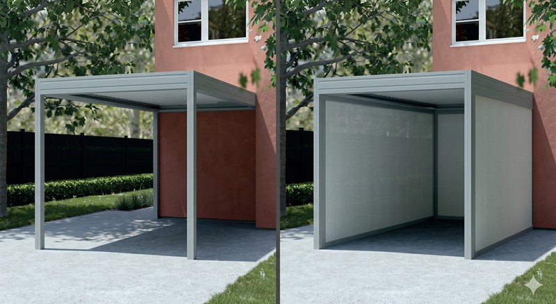 Carport aluminium autoporté avec parois latérales fermées - finition anthracite