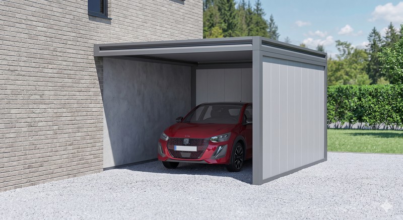 Carport aluminium fermé type box avec parois latérales - abri voiture sécurisé
