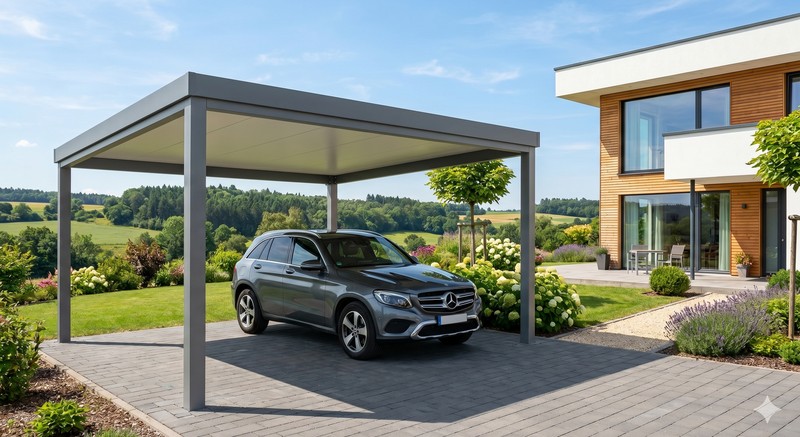 Carport aluminium fermé type box avec portes - double abri voiture