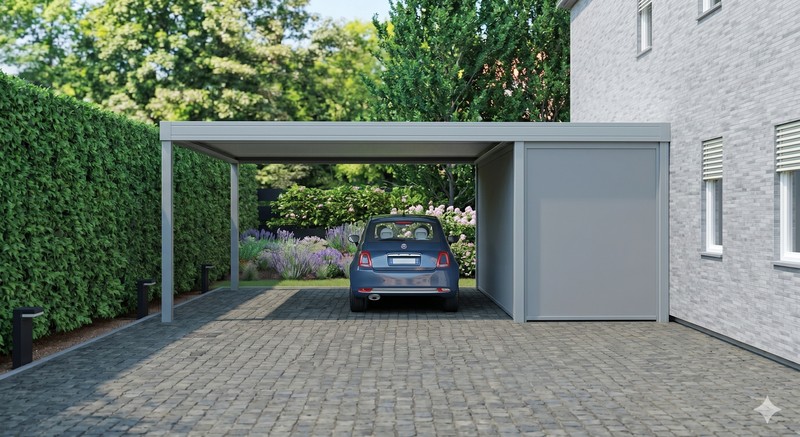 Carport aluminium avec paroi latérale - abri voiture sur mesure
