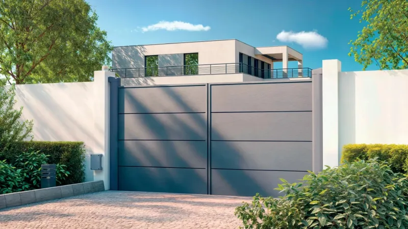 Portail battant motorisé Somfy Ixengo 3S+ io — maison moderne
