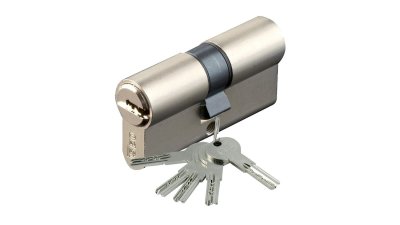 Cylindre de sûreté double ISEO R6 laiton nickelé avec ses 5 clés réversibles