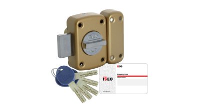 Verrou haute sûreté ISEO ISR50 à bouton intérieur avec gâche et 5 clés