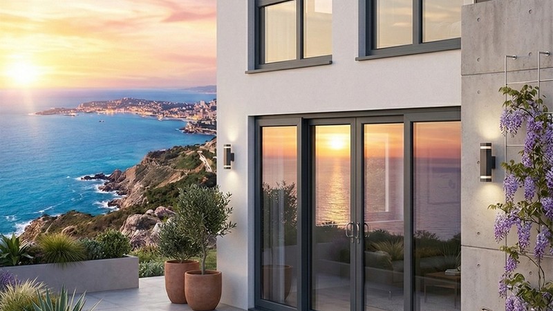 Porte-fenetre PVC 2 ouvrants sur mesure Aluplast - maison moderne sur la Cote d Azur