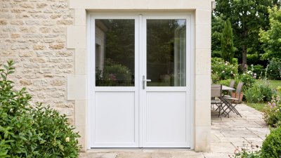 Porte de Service PVC Semi-Vitrée Sur Mesure – 2 Vantaux | Aluplast