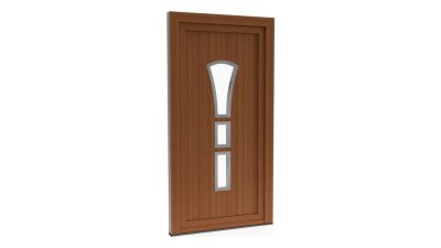 Porte d'entrée PVC modèle 002 – Semi-Vitrée Design, Vitrage en Calice et 2 Carreaux, visuel en finition bois