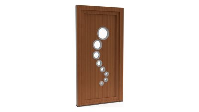 Porte d'entrée PVC modèle 012 – Semi-Vitrée Design, Cascade de 8 Hublots, visuel en finition bois