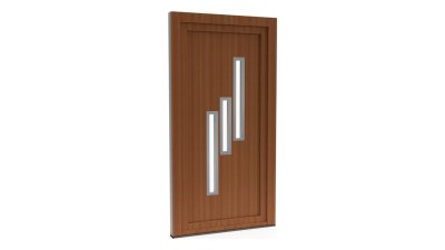 Porte d'entrée PVC modèle 015 – Semi-Vitrée Moderne, 3 Vitrages en Escalier, visuel en finition bois