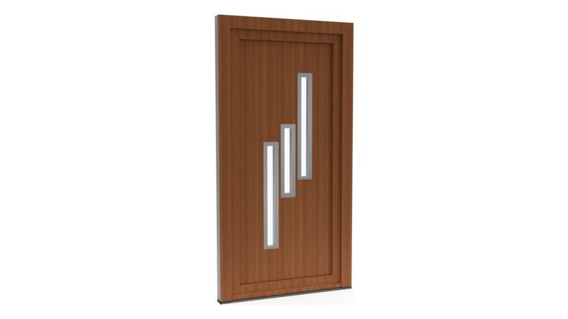 Porte d'entrée PVC modèle 015 – Semi-Vitrée Moderne, 3 Vitrages en Escalier, visuel en finition bois