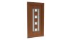 Porte d'entrée PVC modèle 016 – Semi-Vitrée Moderne, 4 Carreaux entre 2 Fentes, visuel en finition bois