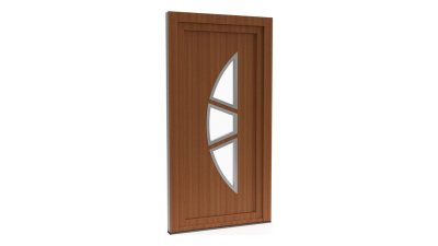 Porte d'entrée PVC modèle 019 – Semi-Vitrée Design, Croissant en 3 Segments, visuel en finition bois