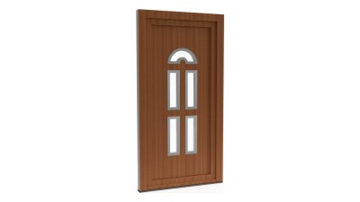 Porte d'entrée PVC modèle 021 – Semi-Vitrée Style Ancien, Éventail et 4 Rectangles, visuel en finition bois