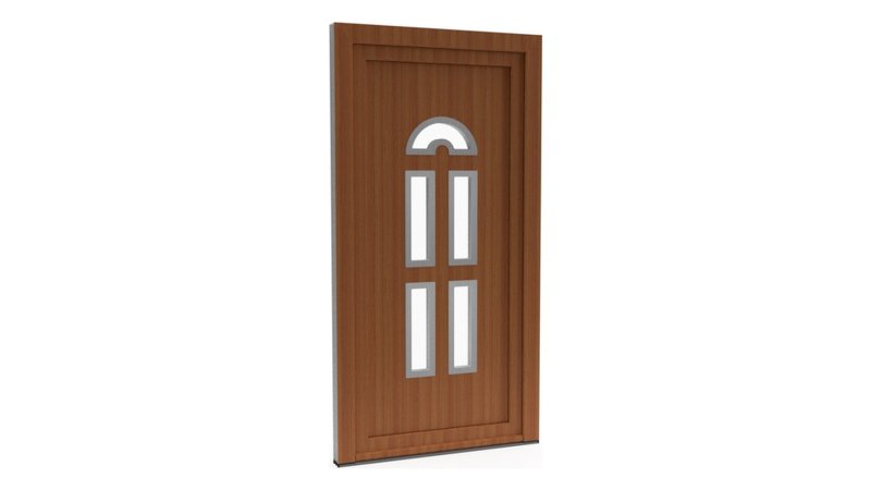 Porte d'entrée PVC modèle 021 – Semi-Vitrée Style Ancien, Éventail et 4 Rectangles, visuel en finition bois