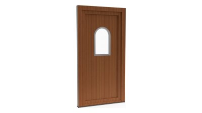Porte d'entrée PVC modèle 022 – Semi-Vitrée Style Ancien, Vitrage Cintré, visuel en finition bois