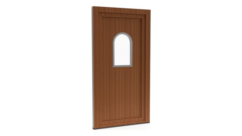 Porte d'entrée PVC modèle 022 – Semi-Vitrée Style Ancien, Vitrage Cintré, visuel en finition bois