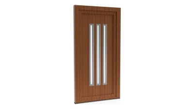 Porte d'entrée PVC modèle 024 – Semi-Vitrée Moderne, 3 Fentes Verticales, visuel en finition bois